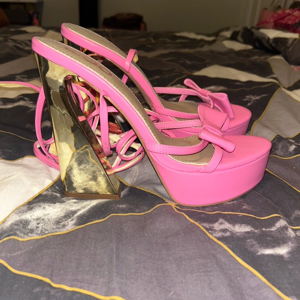 EGO Pink Heels with Gold Platform